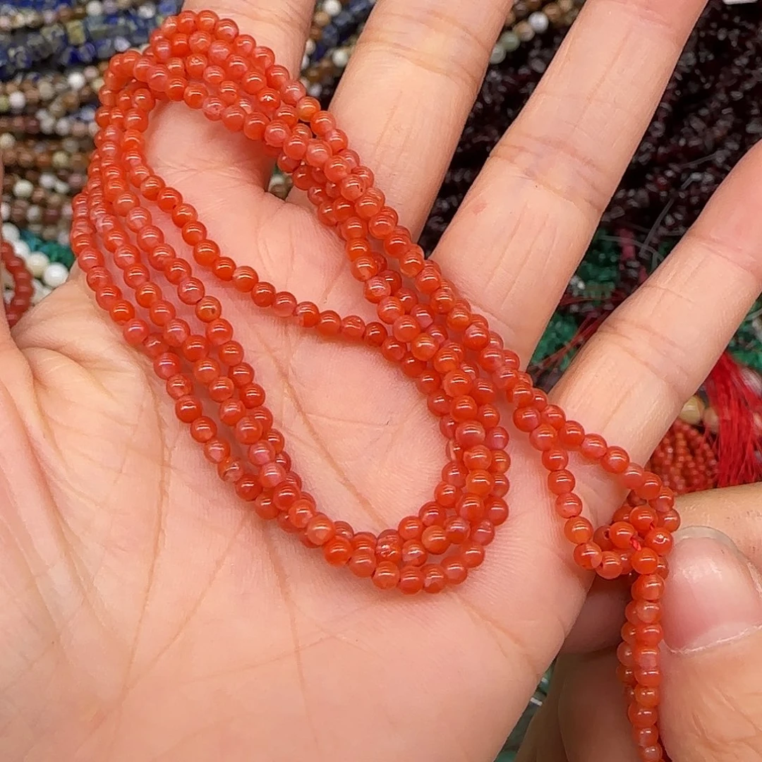 玛瑙/玉髓合金珠宝半成品南红3mm一条加长