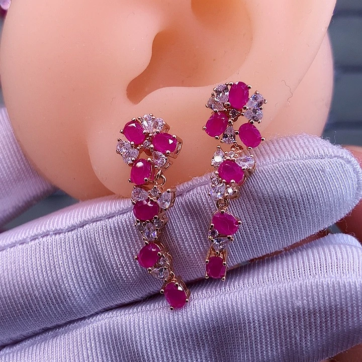 红宝石银S925镶嵌耳饰