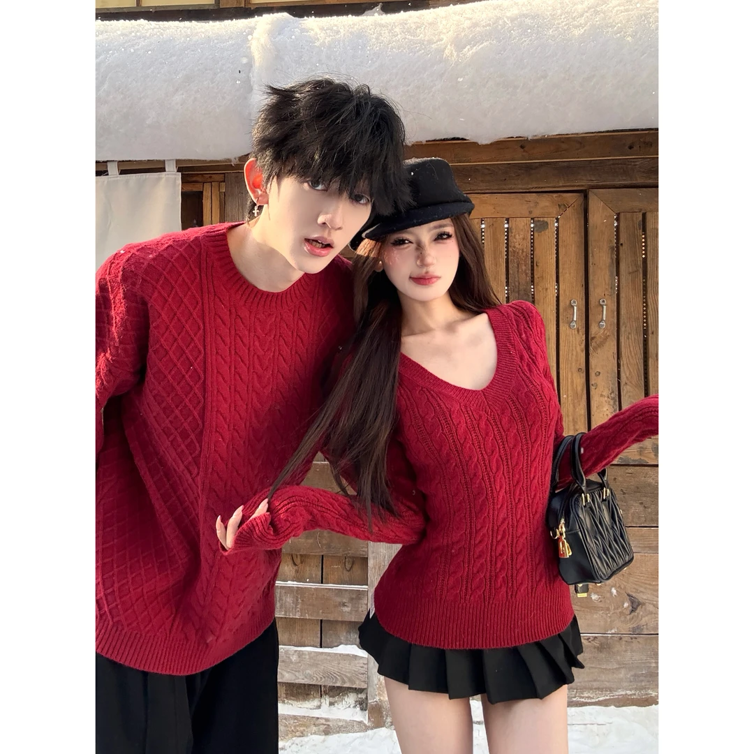 情侣装秋冬2025新款ins超火毛衣男女韩版宽松法式针织衫外套潮牌