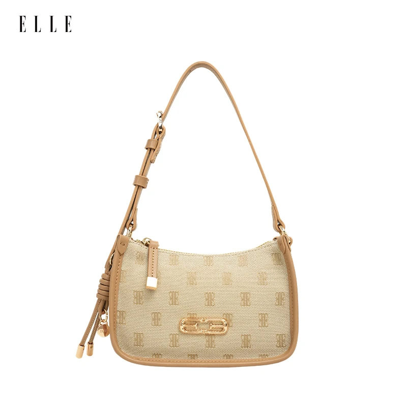 ELLE25年春夏新款时尚复古设计师老花手拎腋下斜挎包潮款女士包包