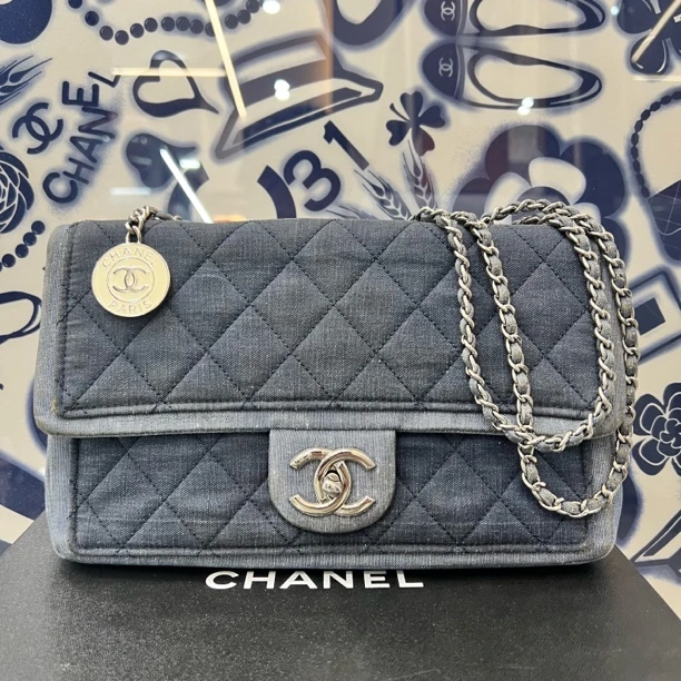 95新 Chanel/香奈儿 经典CF丹宁牛仔蓝斜挎单肩包