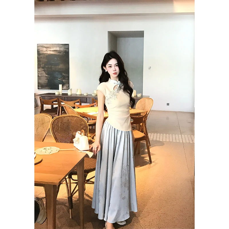 木子李的李【游春令】春夏新中式优雅设计感上衣缎面伞裙两件套套装