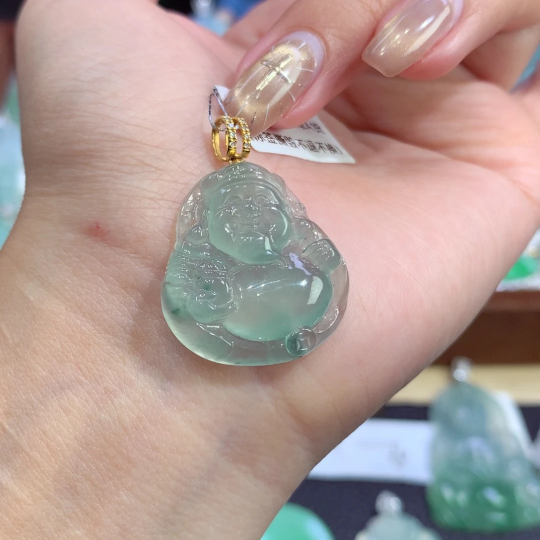 吊坠(不含链)18K金镶嵌翡翠