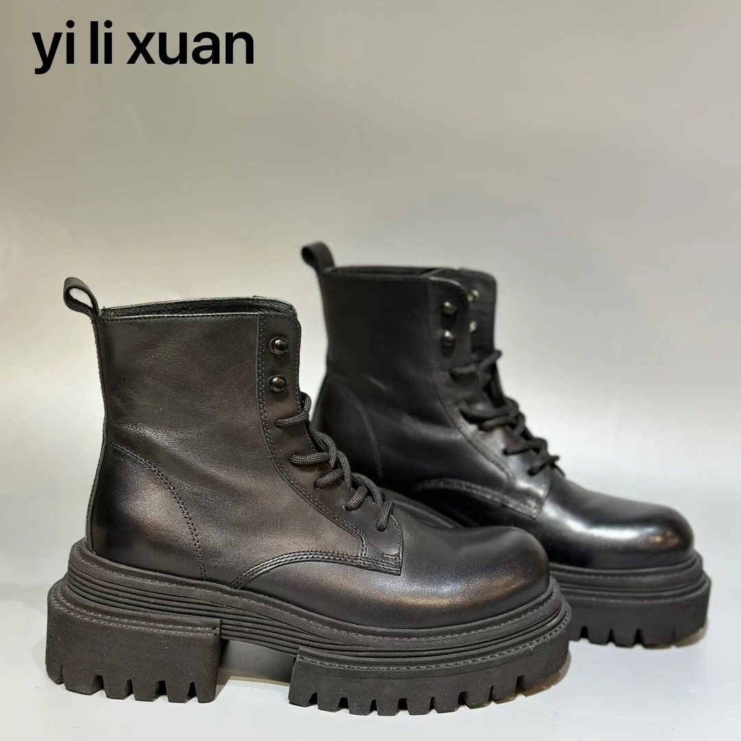 伊丽宣2986-1马丁靴圆头靴子女靴系带高帮女鞋英伦风