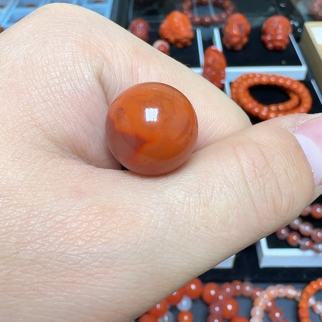 南红玛瑙未镶嵌川料瓦西满色满肉半山半水单珠17.5mm7.6g