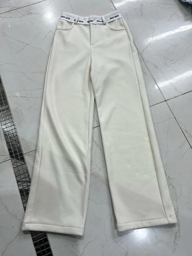 卡莎欧洲站加绒加厚窄版垂感羊绒裤女显瘦休闲百搭冬季新款