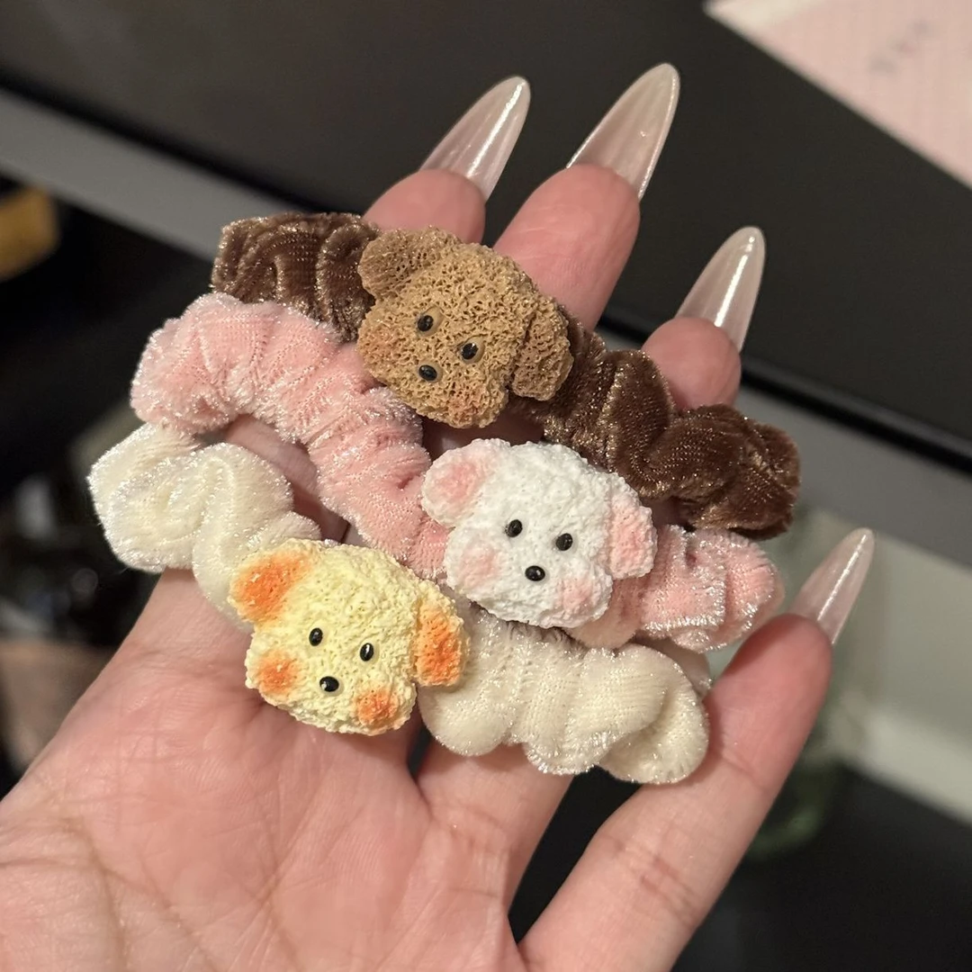 卡通小狗毛绒发圈可爱毛绒少女马尾头绳软萌ins风百搭秋冬发饰