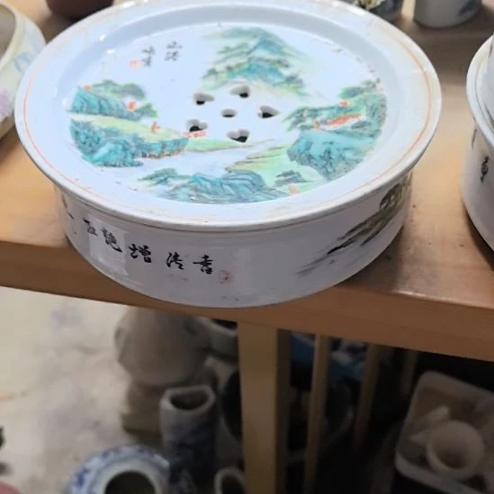 沉***金粉彩瓷器茶盘一个包邮