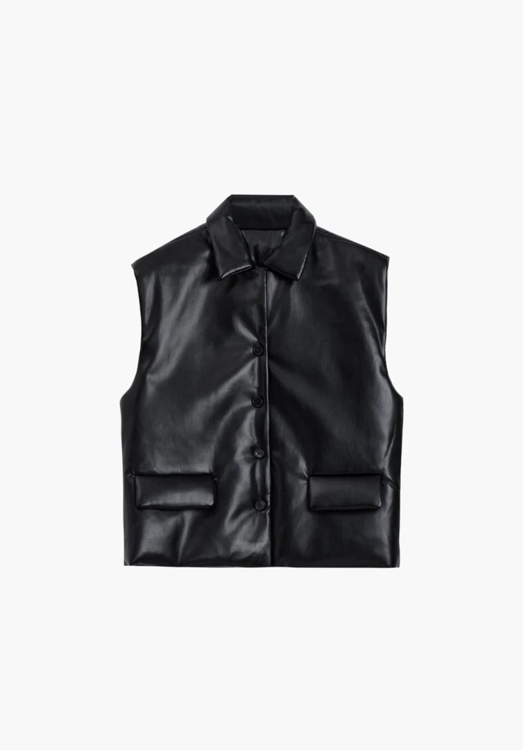 ETHOR 25秋冬 设计师品牌 黑色PU棉服马甲