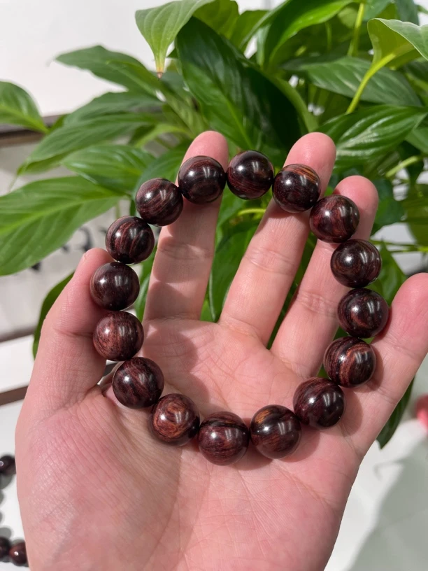 沉水级新品 14mm/16颗 海南黄花梨紫油梨老料 底色好 密度大