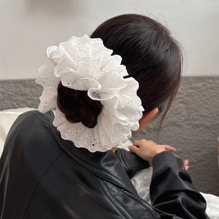 大号四层蕾丝花边甜美大肠发圈女高级感镂空头绳法式复古感发饰