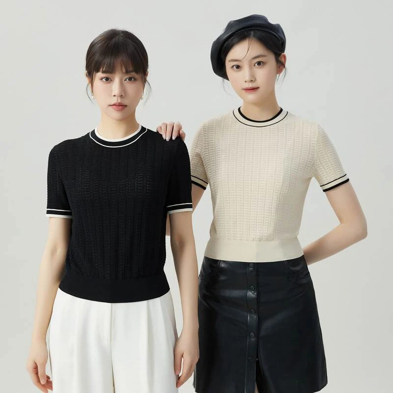 哥弟真的好女装新款小香风短袖冰丝针织衫上衣A301013