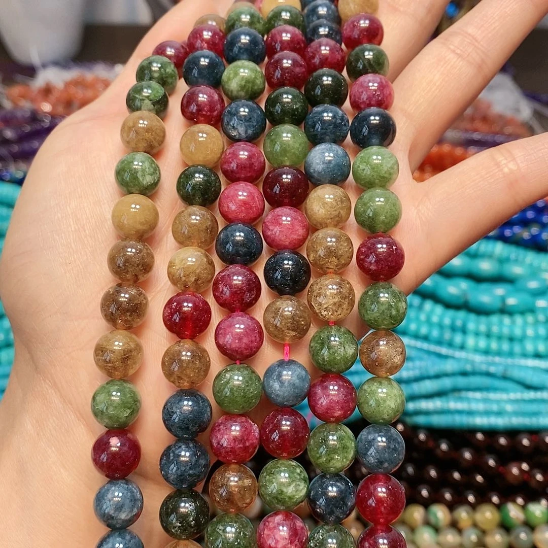 散珠玛瑙/玉髓碧玺10mm一条