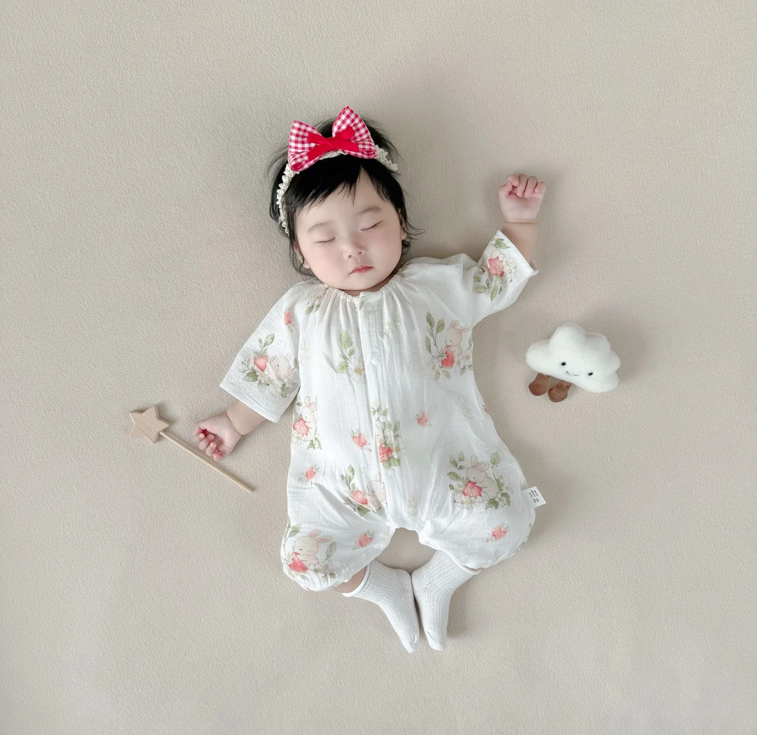 婴儿衣服夏季纱布连体衣竹浆纤维短袖包屁衣新生宝宝睡衣连体爬服