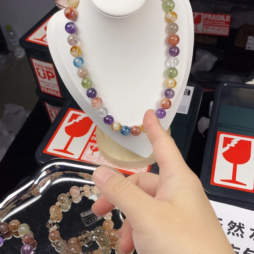 黄晶手串银S925镀金镶嵌