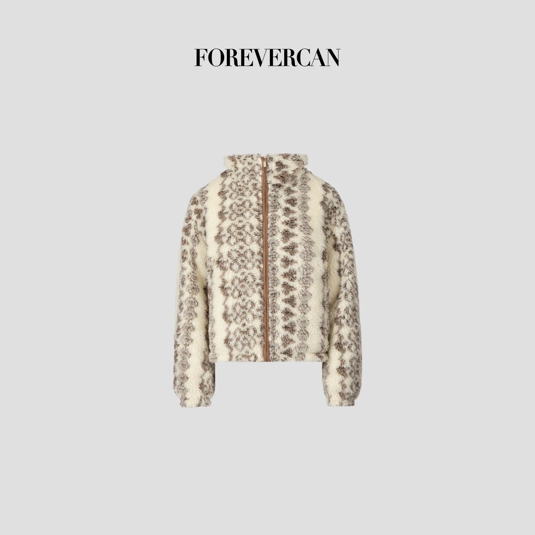 FOREVERCAN“北欧复兴”vintage复古感老花毛绒感立领外套SC22707