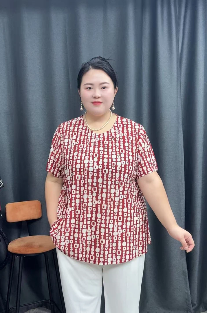 100-240斤夏季圆领冰丝胖妈妈短袖中老年加肥洋气显瘦上衣T恤女
