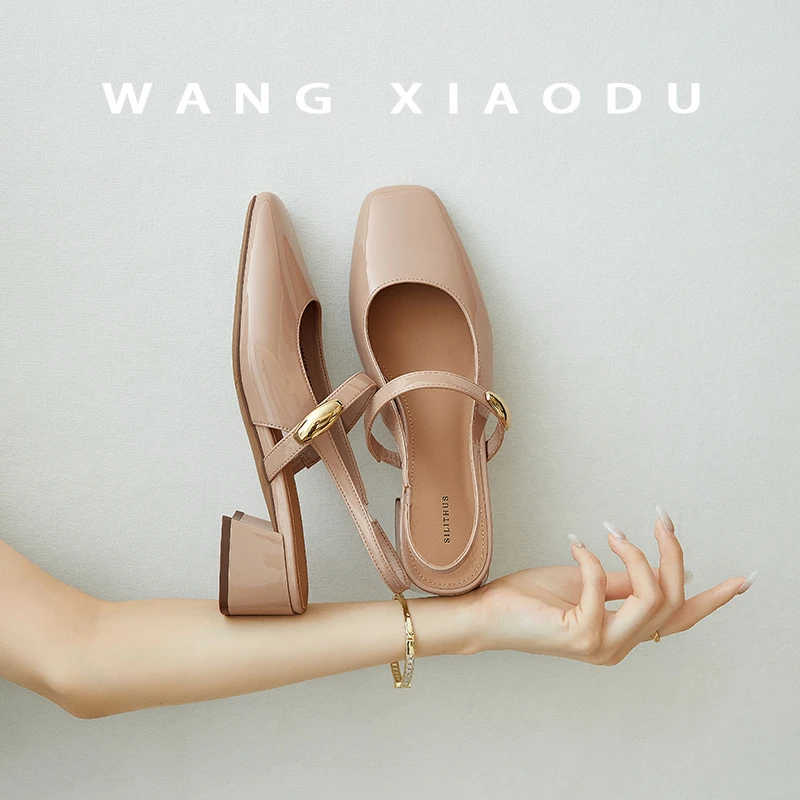 【王小毒】通勤小金豆●方头后空凉鞋女2025年夏季粗跟玛丽珍鞋