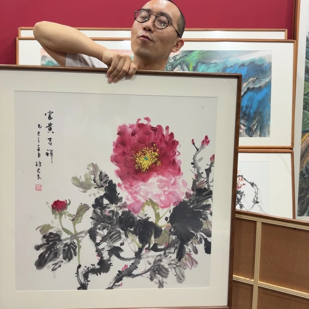 国画带框绘画80/80尺寸