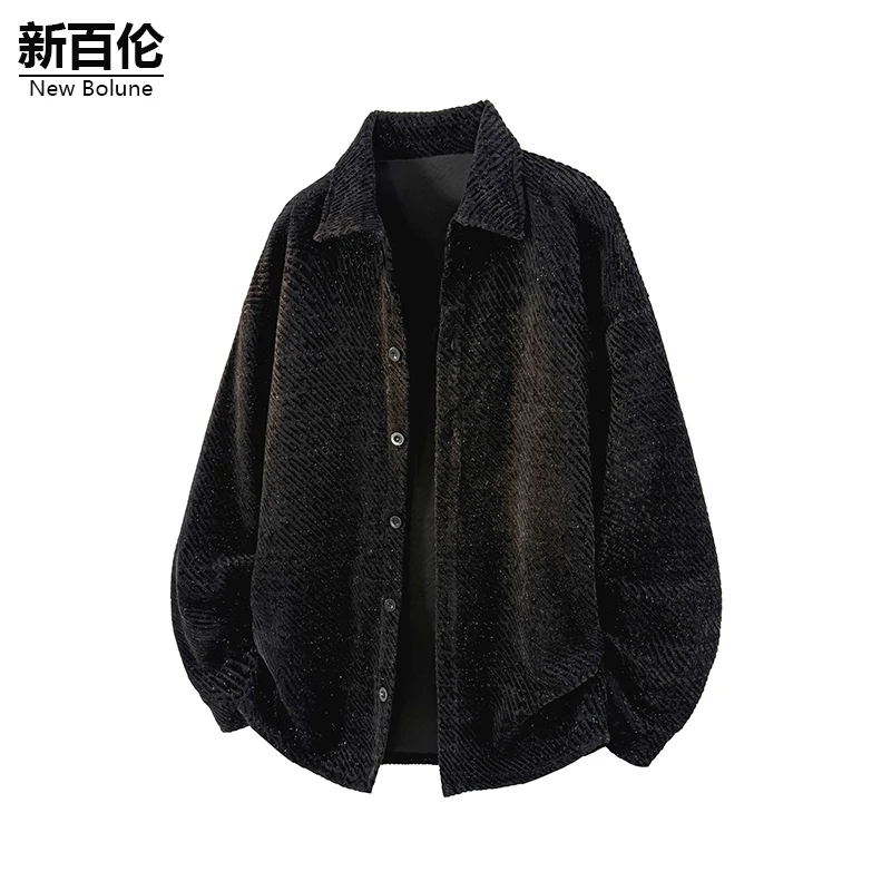 新百伦/NEW BOLUNE翻领夹克外套男款痞帅设计感百搭秋冬男装上衣