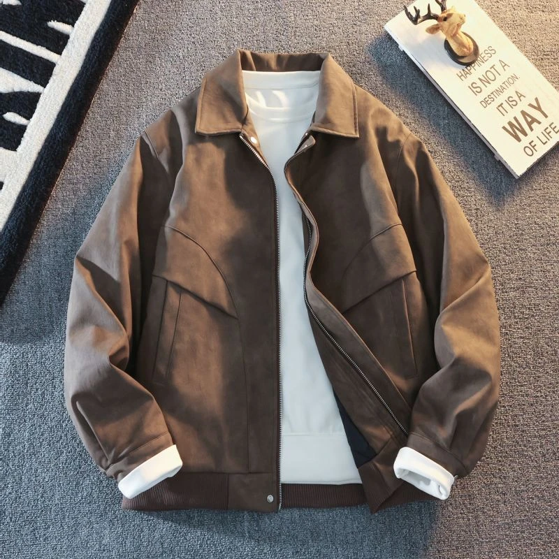 美拉德美式棕色皮衣外套男潮高级感cleanfit皮夹克休闲宽松pu上衣