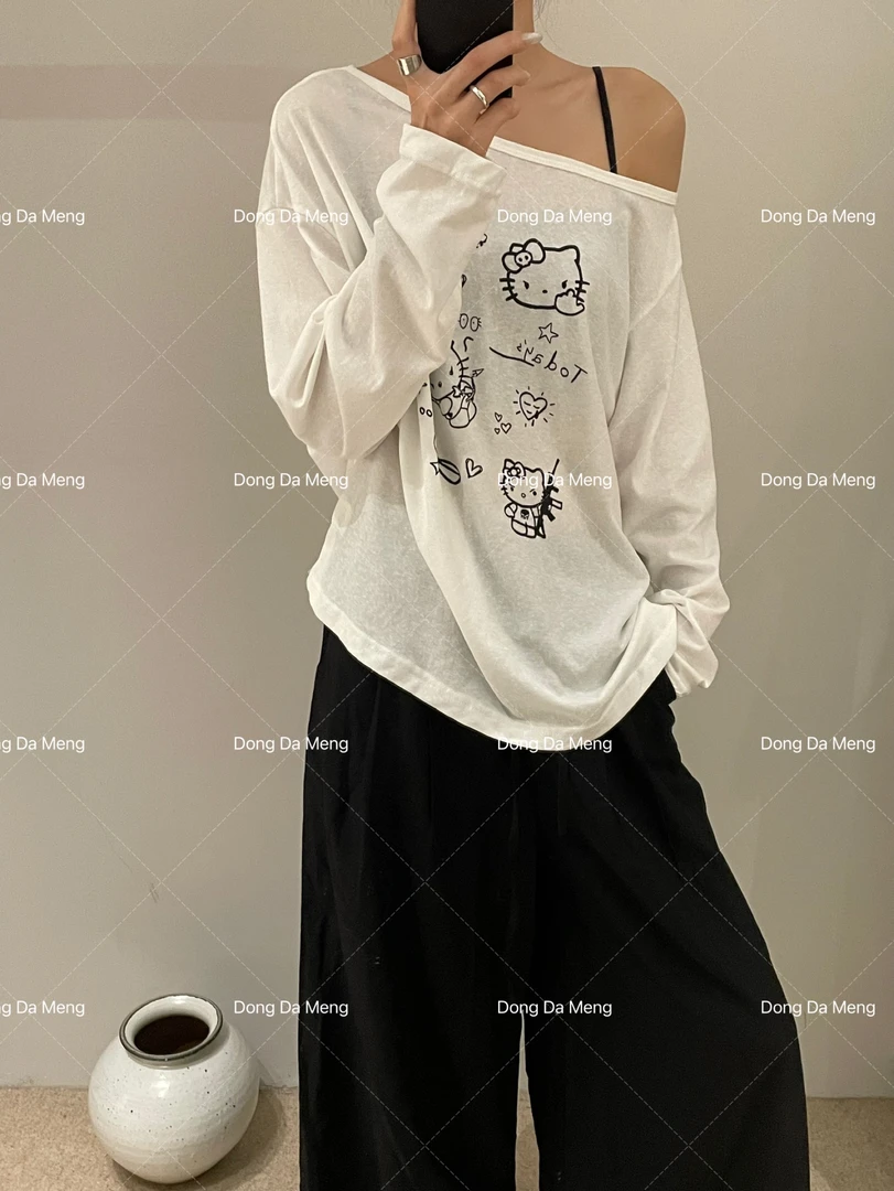 1800韩系卡通印花宽松显瘦防晒衣圆领长袖T恤