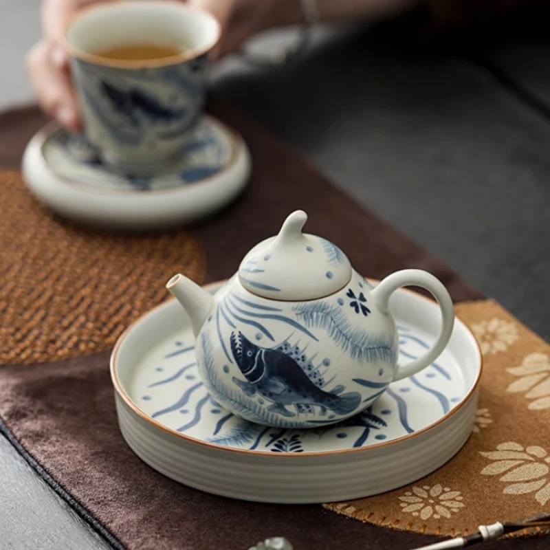 新款景德镇华箐堂摇手绘鱼藻纹茶壶陶瓷茶杯创意泡茶壶功夫茶具