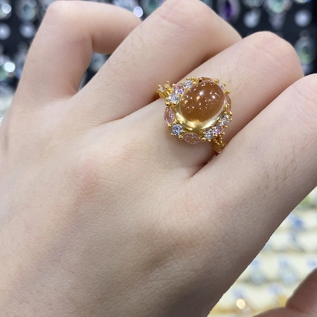 戒指黄晶银S925镶嵌