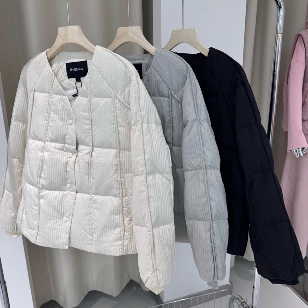 水淼2025冬季新款1528-时尚简约V领羽绒服