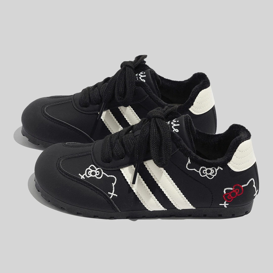 女生加绒皮面可爱德训鞋潮流女2025秋季新款韩系小众chic百搭休闲