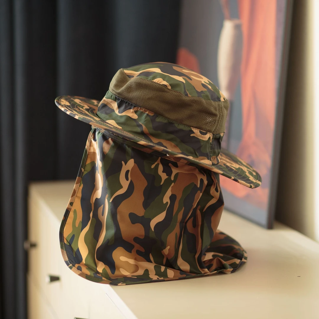 X户外360度防护帽男女迷彩防晒钓鱼帽护脸护颈登山遮阳帽防蚊虫帽
