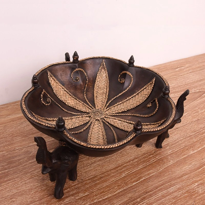 三象花朵复古果盘摆件手工优质藤编纹理收纳多场景适用客厅卧室