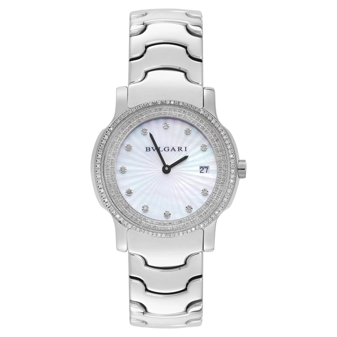 99新 BVLGARI/宝格丽 【桔夕静文】29mm白贝母盘腕表/WHT027070