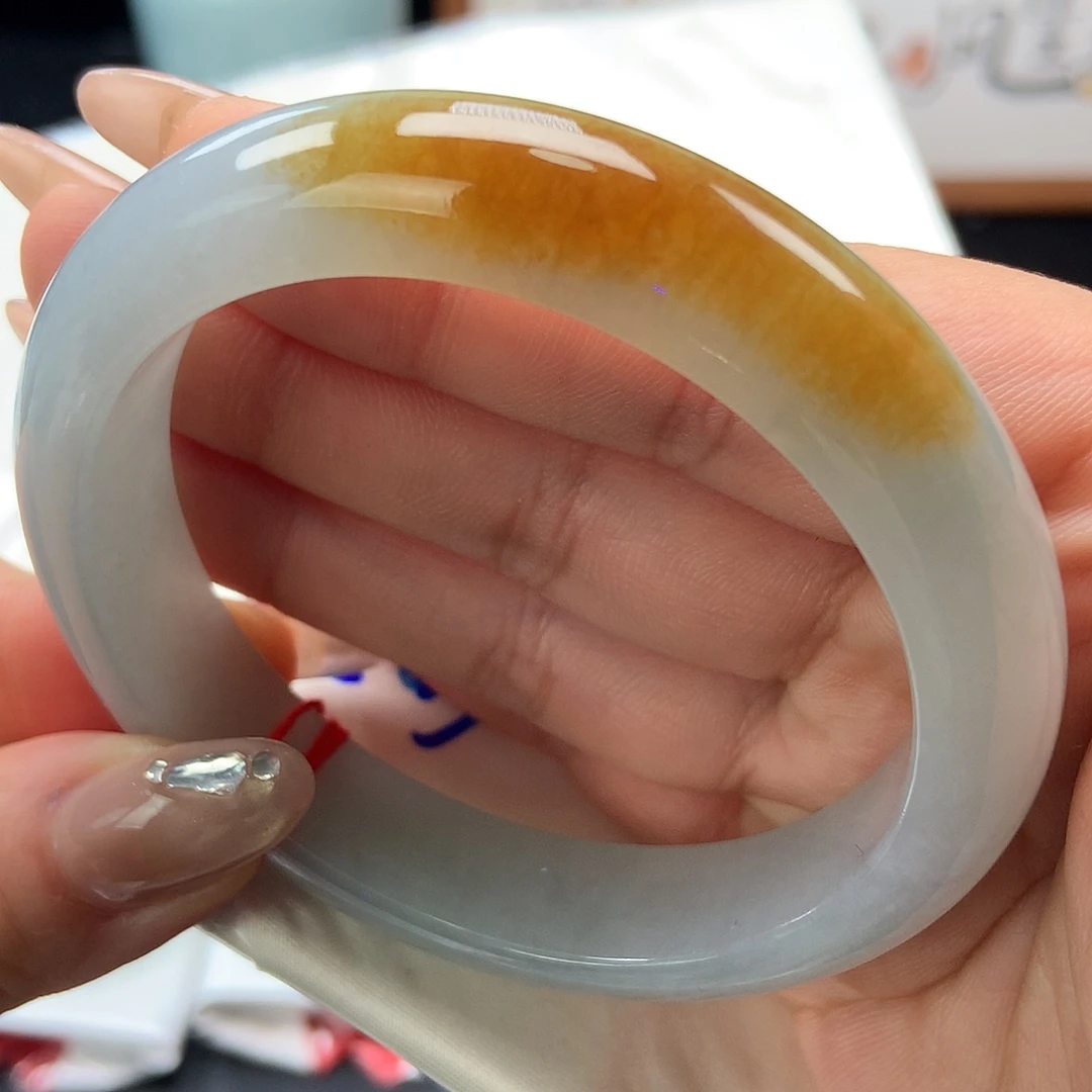 翡翠未镶嵌手镯胶润鸡油黄48