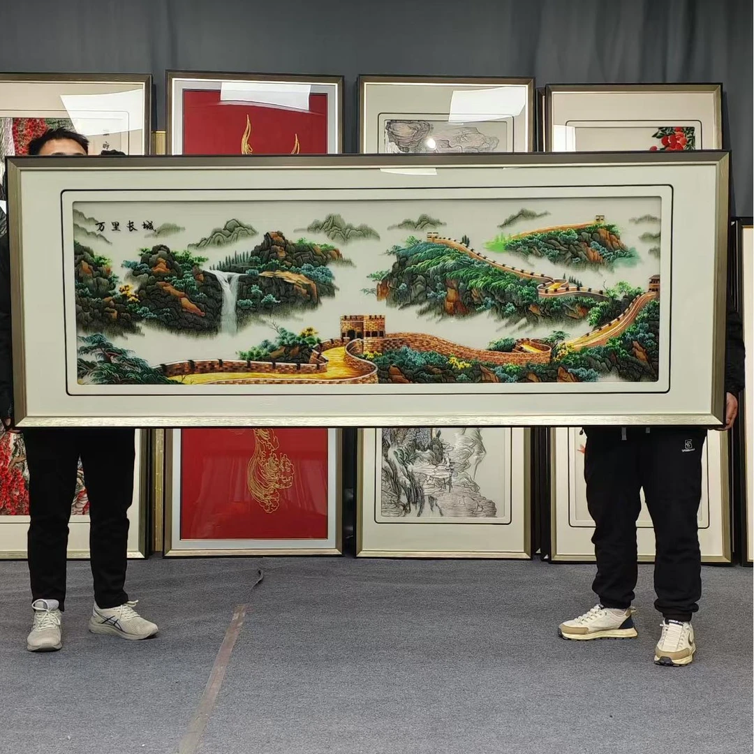 233客厅沙发装饰画长城刺绣挂画80160