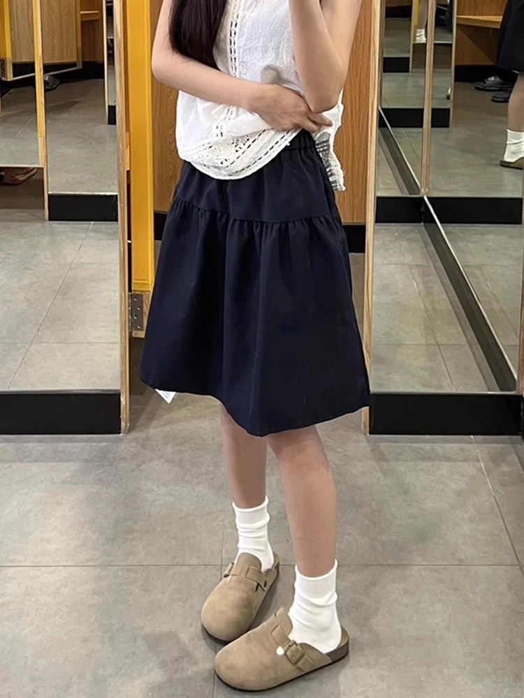 日系藏青色半身裙女2025新款五分工装裙大码胖mm显瘦a字运动短裙