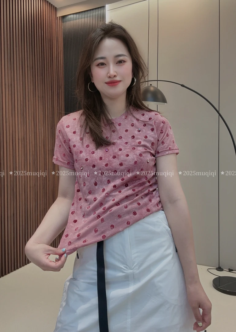 850-1夏款微透植绒波点挑染半袖（冷水手洗）