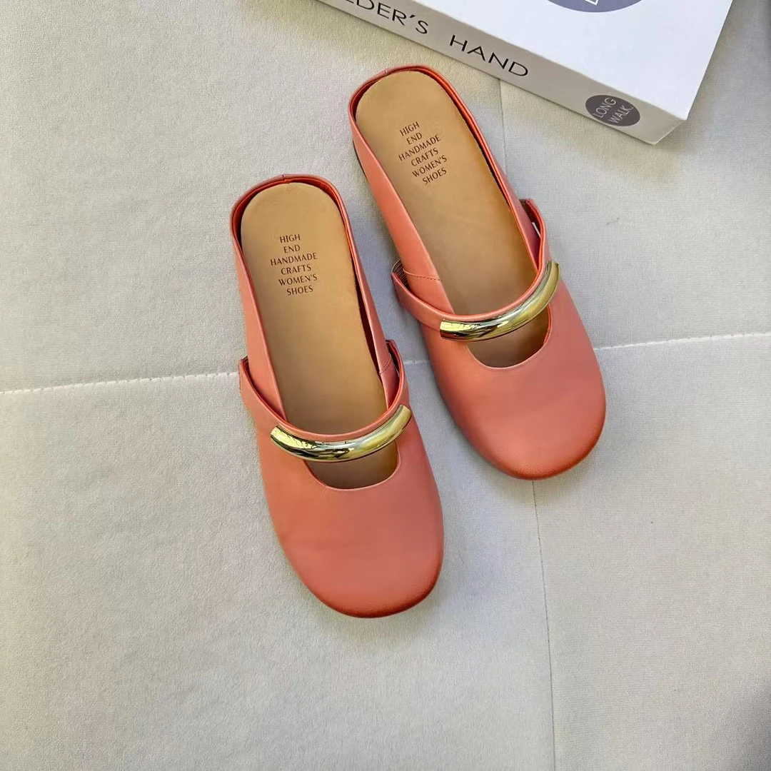 韩版搭扣休闲时尚欧美风包头包头拖方头金属装饰舒适低跟9275