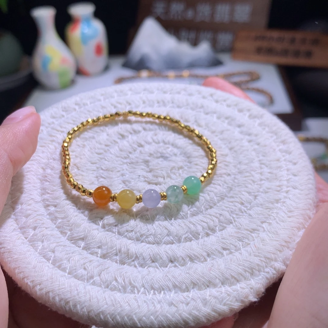 翡翠散珠糖果彩虹银镀金