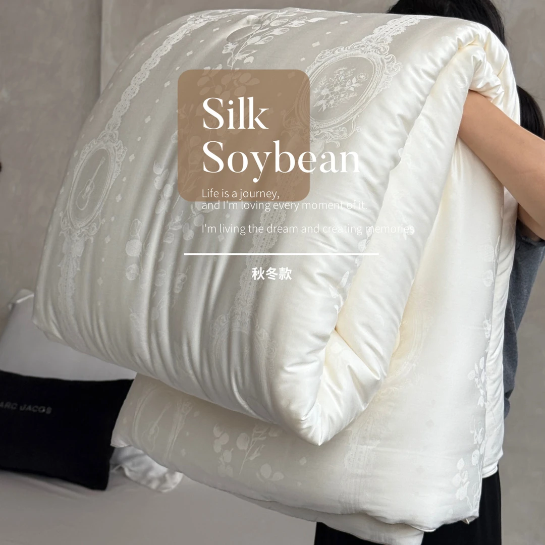 高奢天丝棉提花蚕丝大豆被秋冬保暖全棉被子加厚10斤冬被纯棉被芯