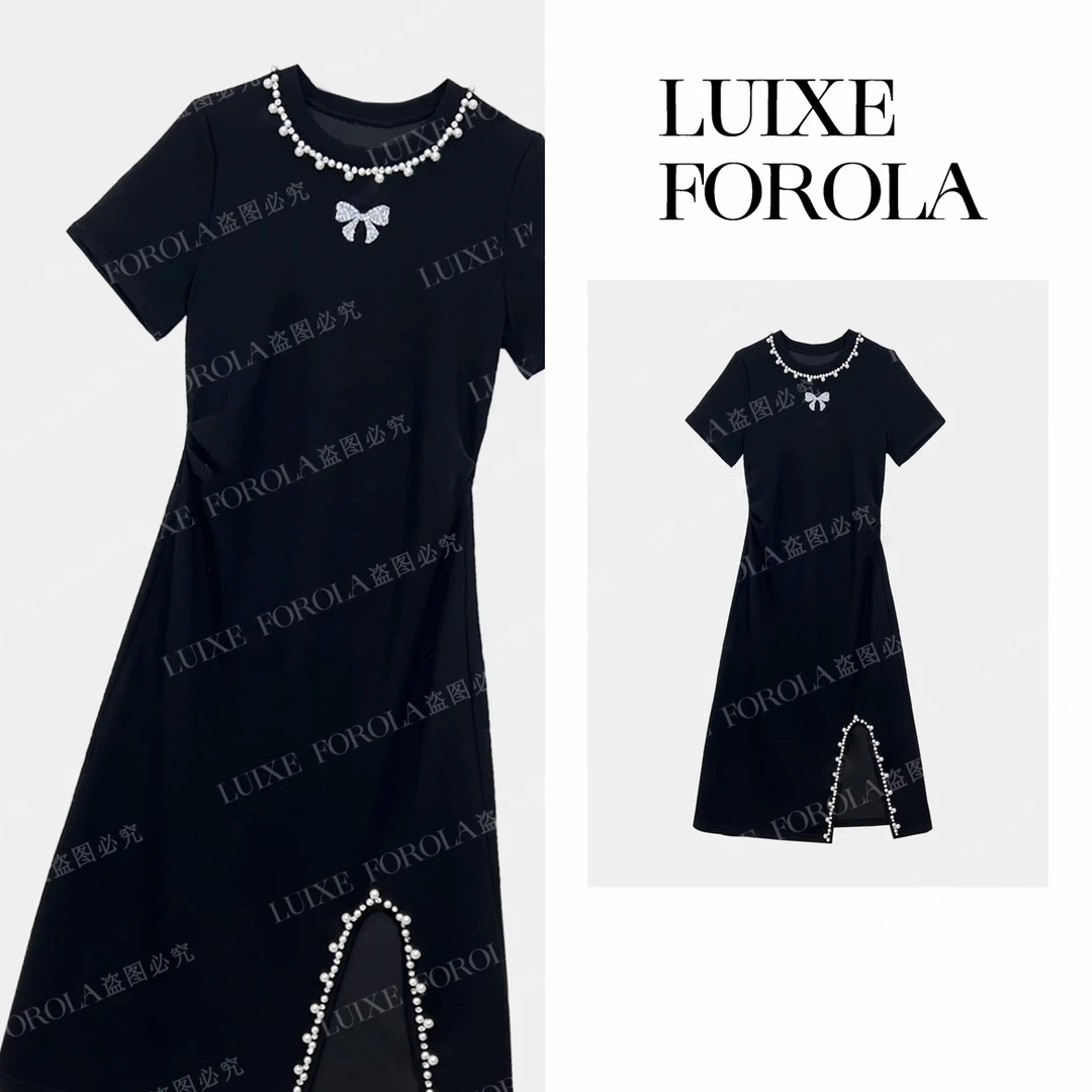 【09】FOROLA【假日舞会】轻奢钉珠设计感收腰显瘦百搭气质裙 NZ25065