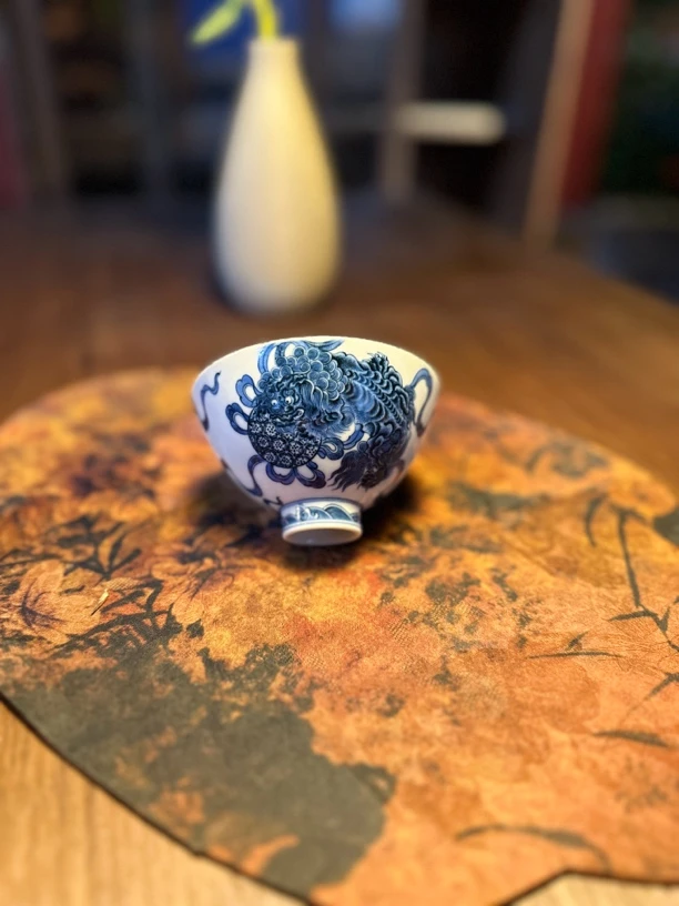 水造  狮子滚绣球   鸡心杯