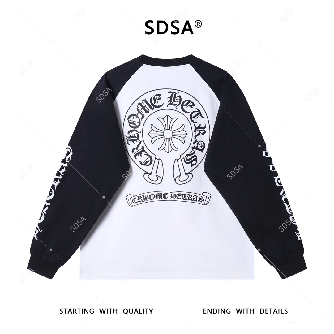 SDSA秋季新款男士痞帅简约撞色十字印花设计圆领卫衣宽松套头百搭