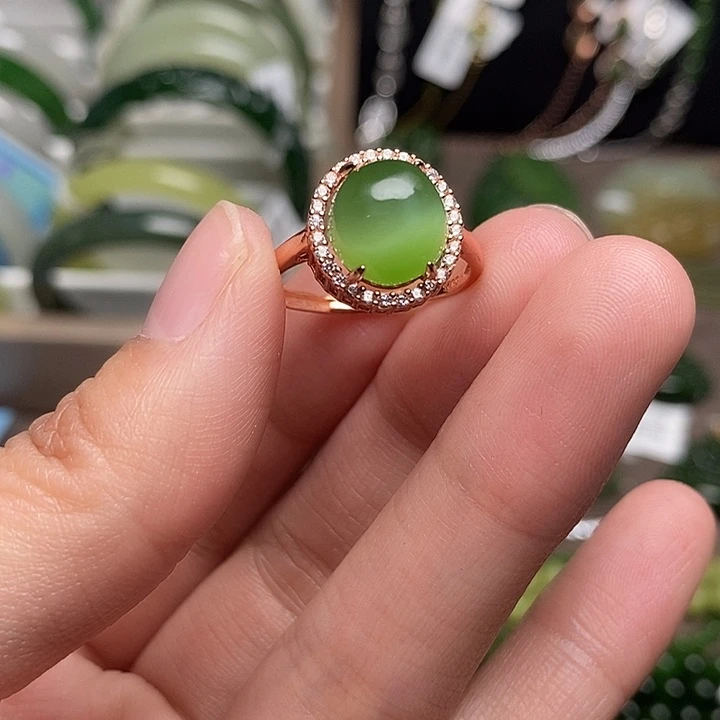 味***条和田玉银S925镶嵌戒指