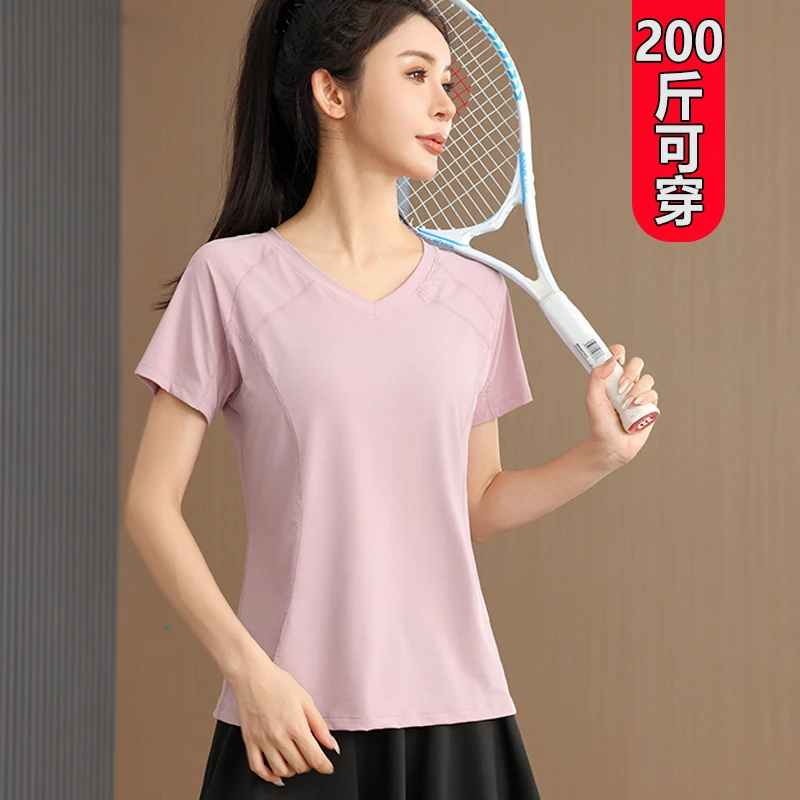 瑜伽服女夏季跑步健身漂亮短袖运动上衣时尚宽松显瘦薄款t恤