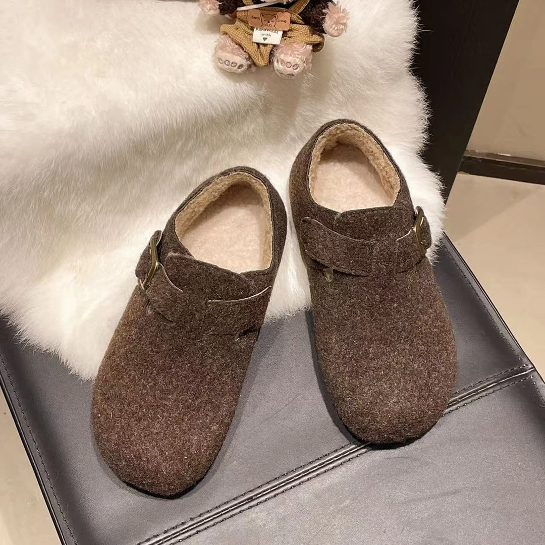 新品勃肯鞋女2025新款秋冬加绒鞋子日系复古平底新品