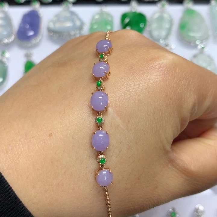 【闪购商品】翡翠颈饰18K金镶嵌手链