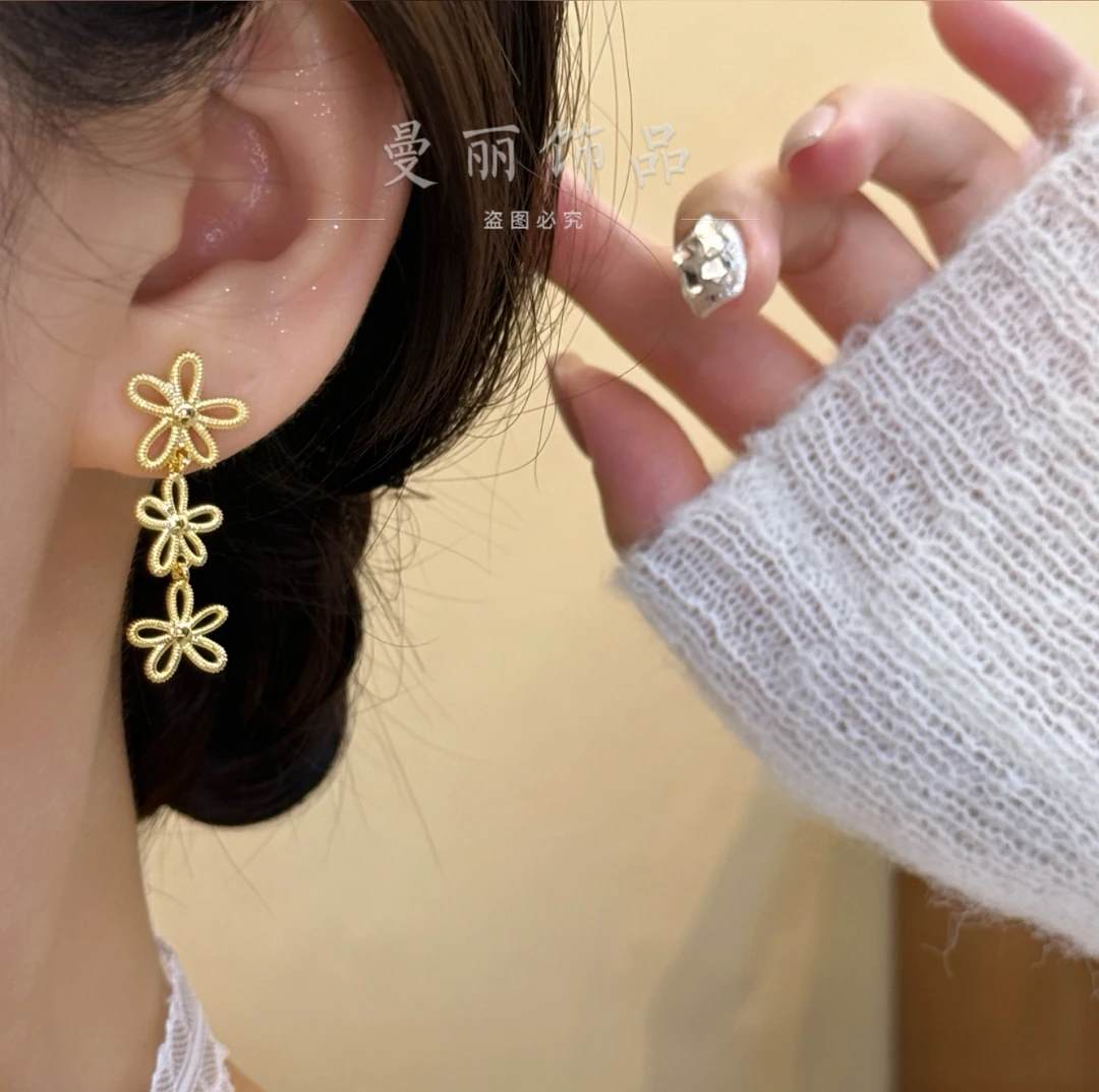 铜合金耳饰 2025精致花结流苏耳钉