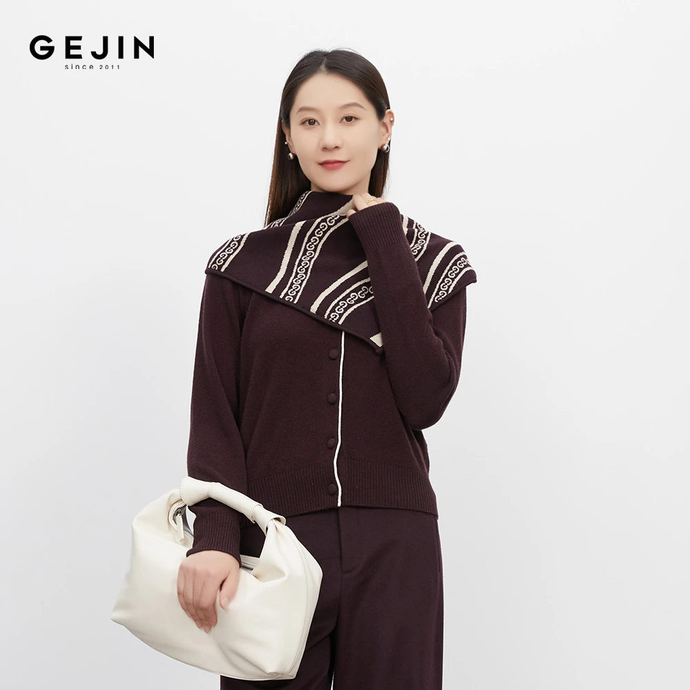 GEJIN/秋冬新款圆领长袖拼接休闲针织毛衫9412562465