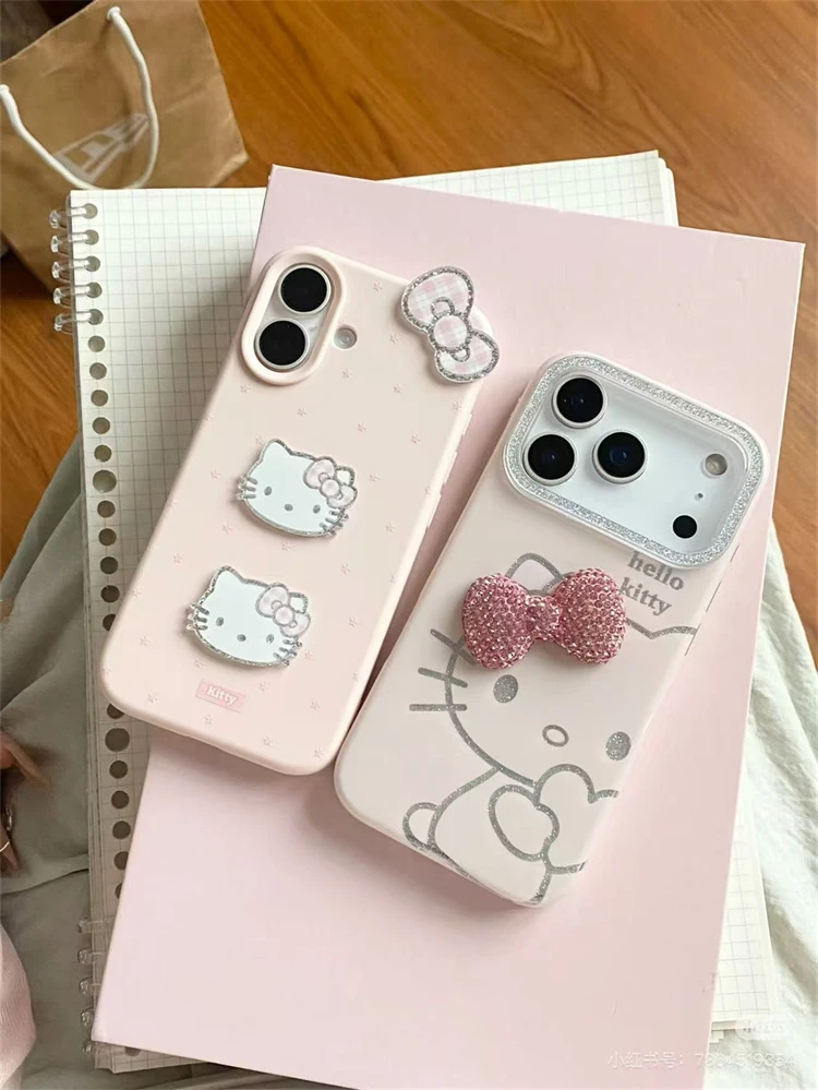 ins少女心闪粉线条爱心Kitty适用iPhone17pro手机壳16promax小众